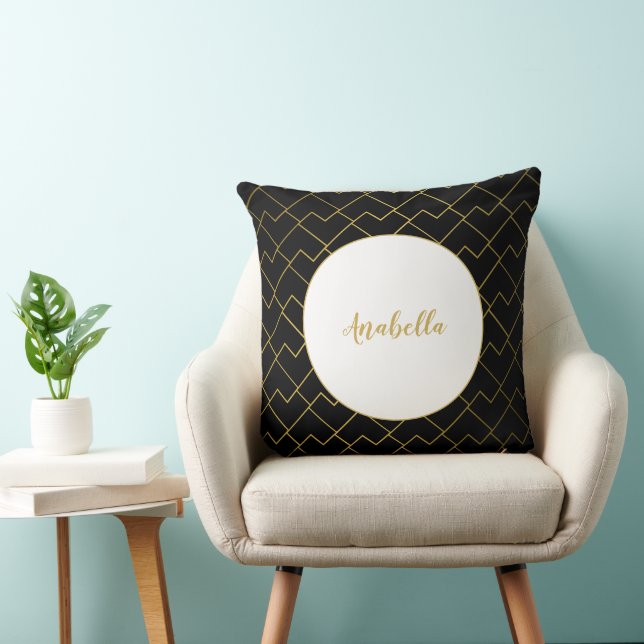 Trendy Chic Geometric Golden Pattern Throw Pillow (Chair)