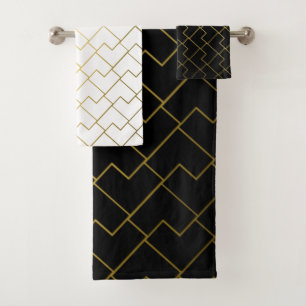 Trendy Chic Geometric Golden Tiles Pattern Bath To Towel Set