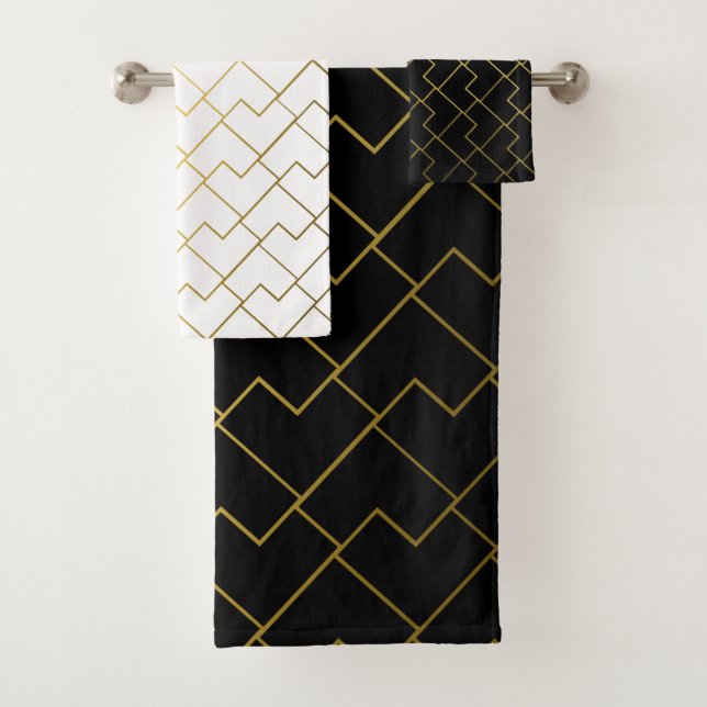 Trendy Chic Geometric Golden Tiles Pattern Bath To Towel Set (Insitu)