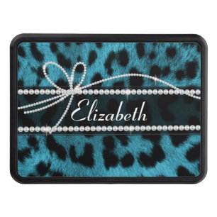 trendy chic girly faux blue black leopard fur trailer hitch cover