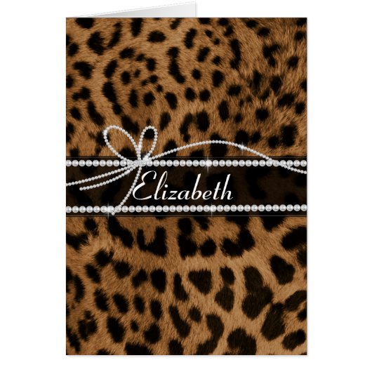 Trendy chic girly faux brown black leopard animal cards (Front)