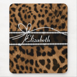 Trendy chic girly faux brown black leopard animal mouse pad