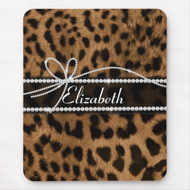 Trendy chic girly faux brown black leopard animal mouse pad (Front)