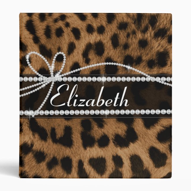 Trendy chic girly faux brown black leopard binder (Front)