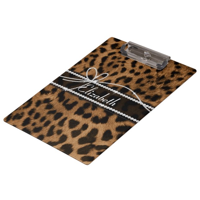Trendy chic girly faux brown black leopard clipboard (Angled)