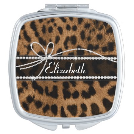 Trendy Chic Girly Faux Brown Black Leopard Mirror For Makeup