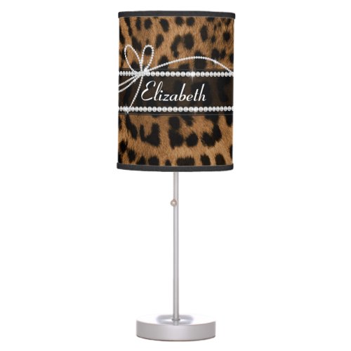 Trendy chic girly faux brown black leopard table lamp