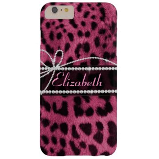Trendy chic girly faux hot pink leopard animal fur barely there iPhone 6 plus case