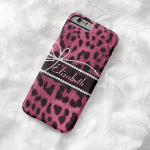 Trendy chic girly faux hot pink leopard animal fur barely there iPhone 6 case