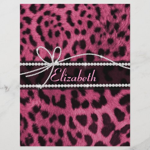 Trendy chic girly faux hot pink leopard animal fur flyer