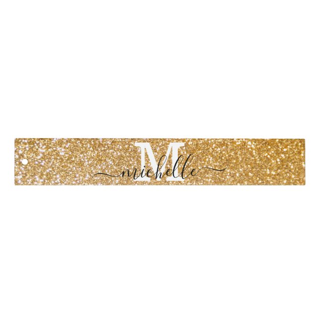 Trendy Chic Girly Gold Glitter Monogrammed Name Ruler (Front)