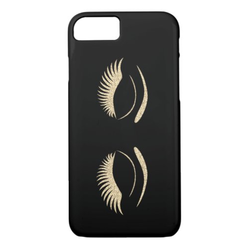 Trendy Chic Glitter Gold Faux Lashes Black iPhone 87 Case