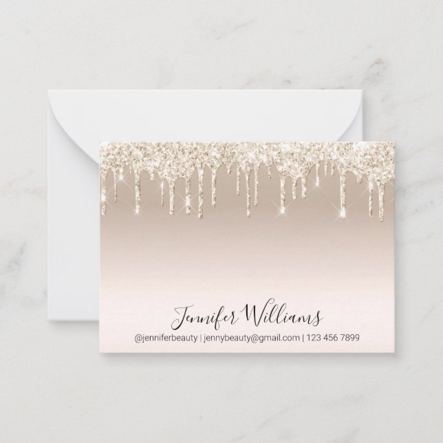 trendy chic gold dripping glitters business  note card (Front)