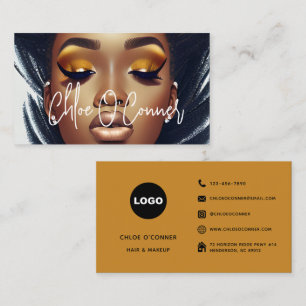 Trendy Chic Gold Glitter Eyelash Hair Makeup Salon Business Card