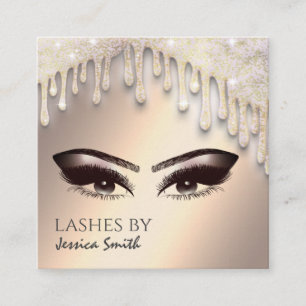 Trendy chic gold glittery drips makeup eyes square business card