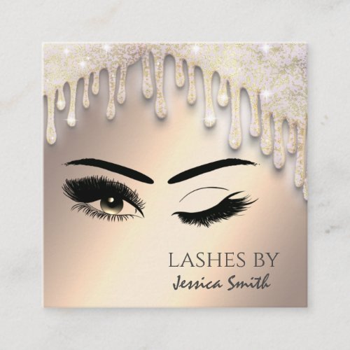 Trendy chic gold glittery drips makeup wink eyes square business card