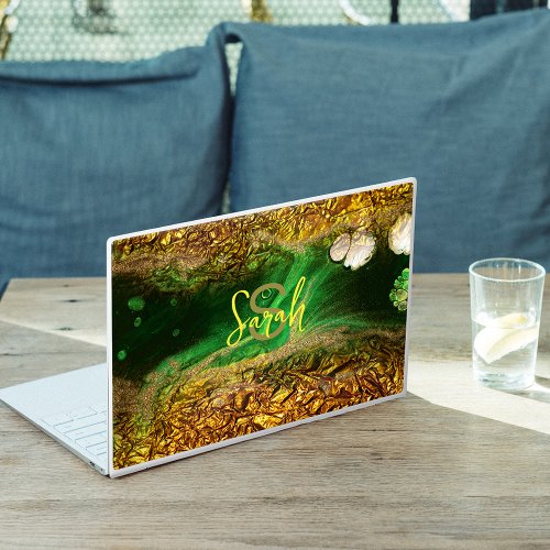 Trendy Chic Gold Metallic Foil Abstract Green  HP Laptop Skin