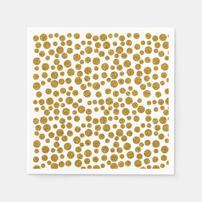 Trendy Chic Gold Polka Dots Glitter Photo Print Paper Napkins (Front)