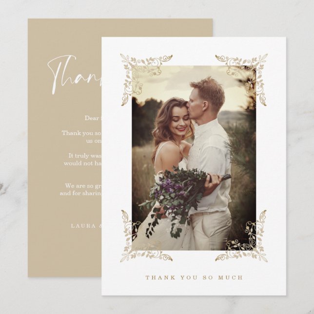 Trendy Chic Golden Lace Thank You Wedding Guests (Front/Back)
