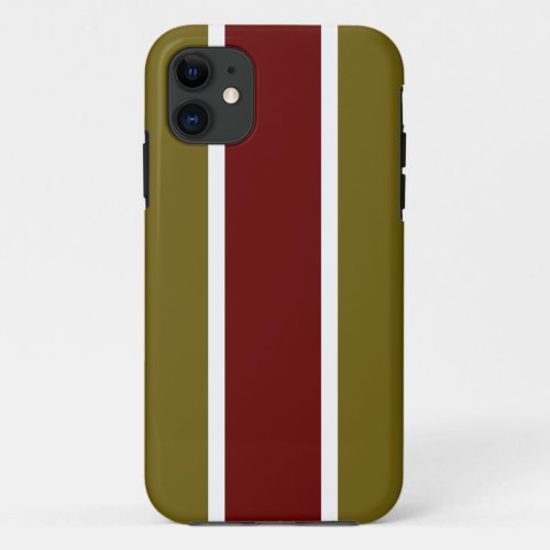 Trendy Chic Golden Olive Deep Ruby Red Stripes iPhone 11 Case