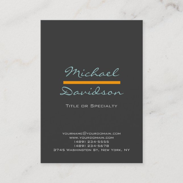 Trendy Chic Gray Blue Yellow Business Card (Front)