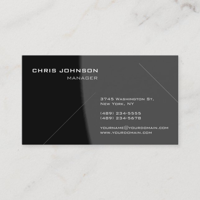 Trendy Chic Gray Charming Manager Business Card (Front)