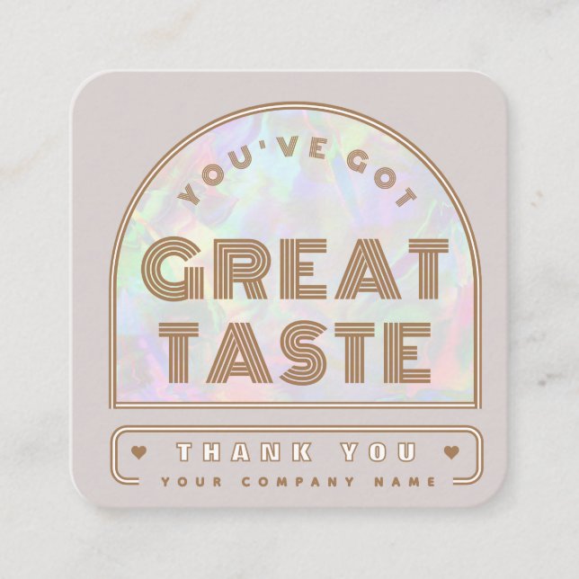 Trendy Chic Holographic Aura Arch Beige Thank you Square Business Card (Front)