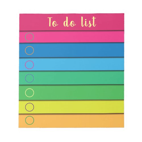 Trendy Chic Horizontal Rainbow Stripes To Do List Notepad