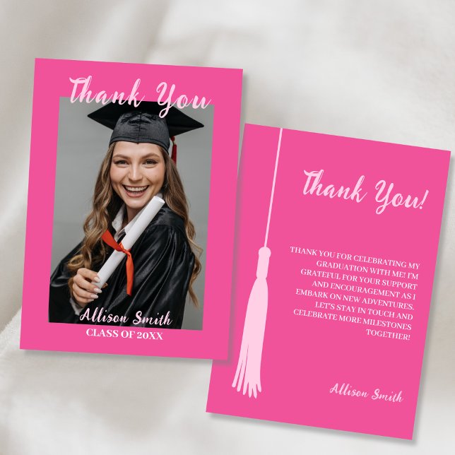 Trendy Chic Hot Pink Photo Graduation Thank You (Trendy Chic Hot Pink Photo Graduation Thank You)