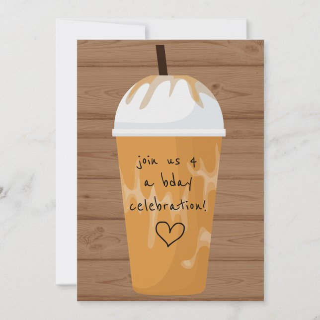 Trendy Chic Iced Coffee Wood Birthday Party Invitation (Front)