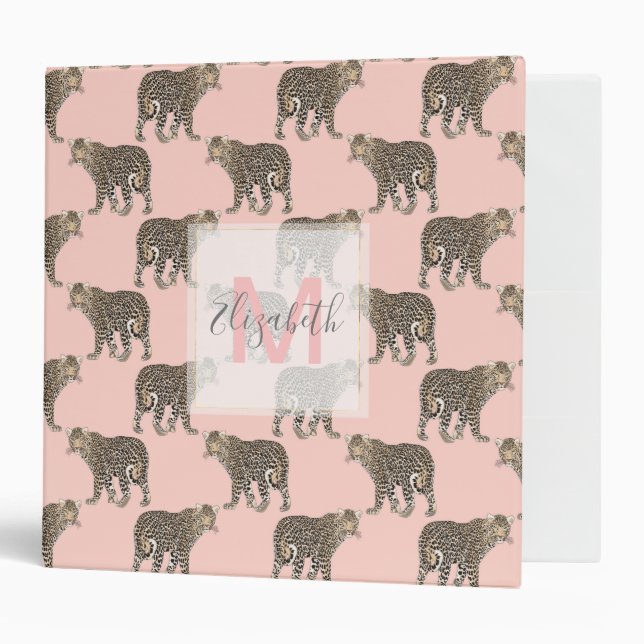 Trendy Chic Leopard Animal Pattern 3 Ring Binder (Front/Inside)