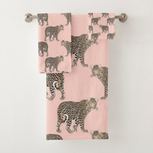 Trendy Chic Leopard Animal Pattern Bath Towel Set