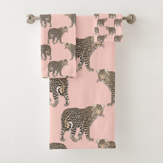 Trendy Chic Leopard Animal Pattern Bath Towel Set (Insitu)