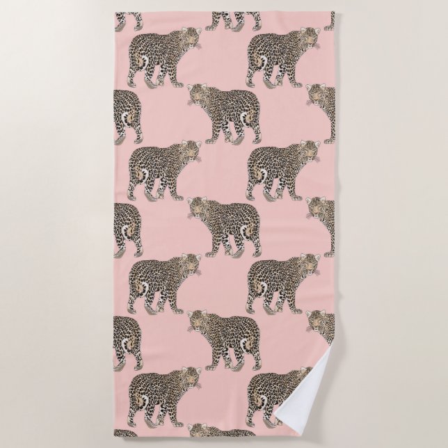Trendy Chic Leopard Animal Pattern Beach Towel (Front)