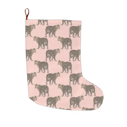 Trendy Chic Leopard Animal Pattern Large Christmas Stocking