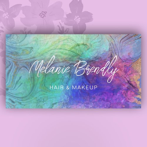 Trendy Chic Marble Opal Holographic Business Card