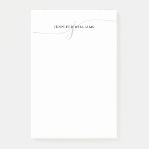 Trendy Chic Minimalist Black Gray Script Monogram Post-it Notes