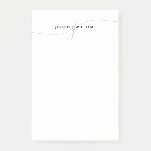 Trendy Chic Minimalist Black Gray Script Monogram Post-it Notes (Front)