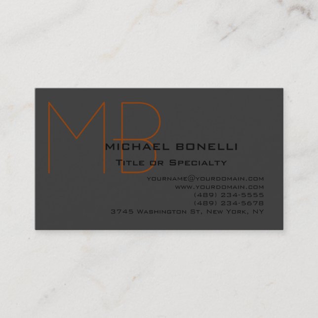 Trendy chic monogram black gray business card (Front)