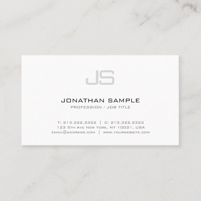 Trendy Chic Monogrammed Plain Modern Design Luxury Business Card (Front)