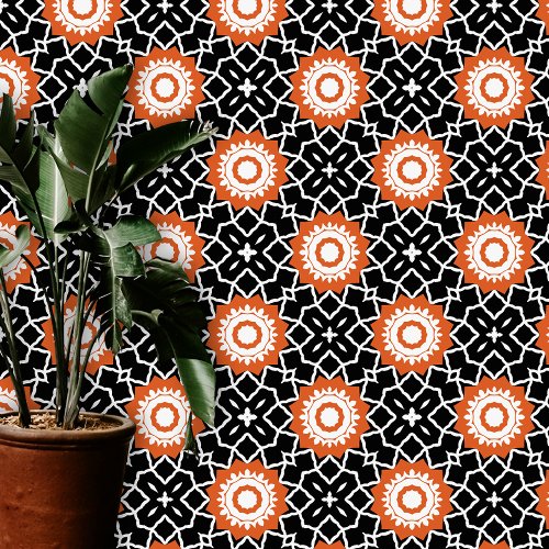 Trendy Chic Moroccan Black Orange White Geometric