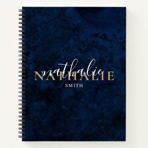 Trendy Chic Navy Blue Gold Name Notebook