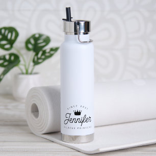 Trendy Chic Pilates Princess Black Typography Water Bottle