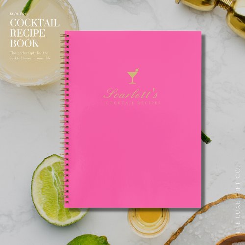 Trendy Chic Pink and Gold Blank Cocktail Recipe Notebook