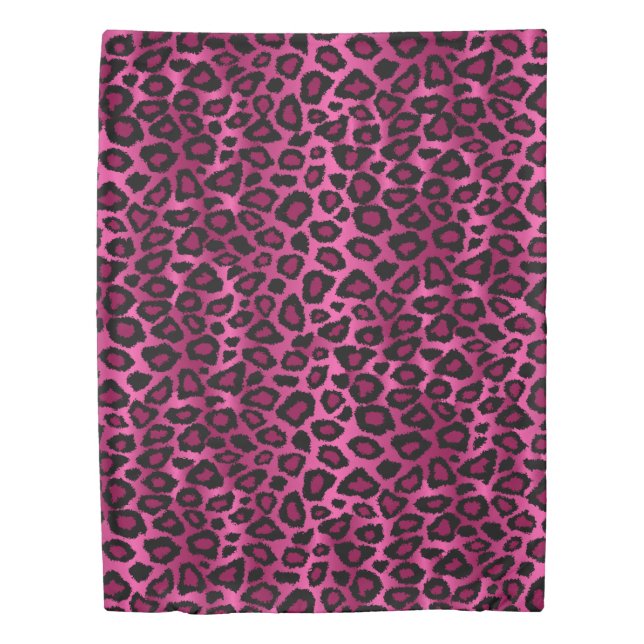 Trendy Chic Pink & Black Leopard Print Duvet Cover (Front)