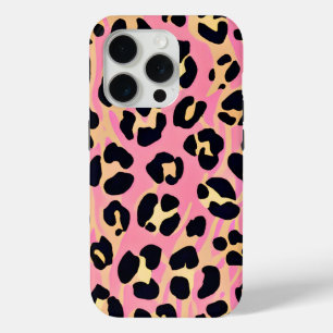 Trendy Chic Pink Peach Leopard Animal Print iPhone 15 Pro Case