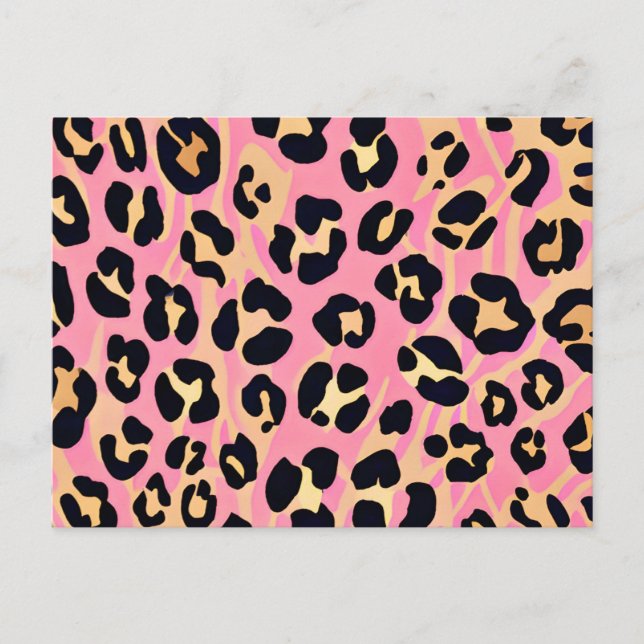 Trendy Chic Pink Peach Leopard Animal Print Holiday Postcard (Front)