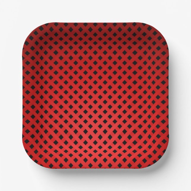 Trendy & Chic Red & Black Stripe Pattern Paper Plates (Front)