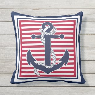 Trendy Chic Retro Boat Anchor Cute Stripes Pattern Outdoor Pillow