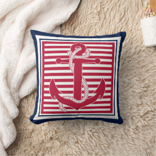 Trendy Chic Retro Boat Anchor Cute Stripes Pattern Throw Pillow